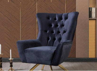 Sessel Chesterfield Ohrensessel Stoff Blau Wohnzimmer Polyester Einsitzer